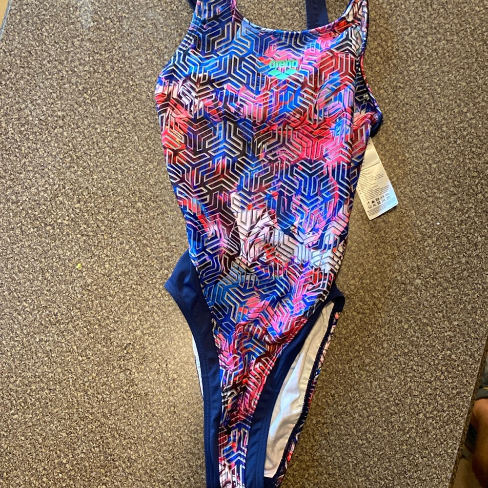 Almost new. Worn once for a swim meet and hasn’t been worn since.